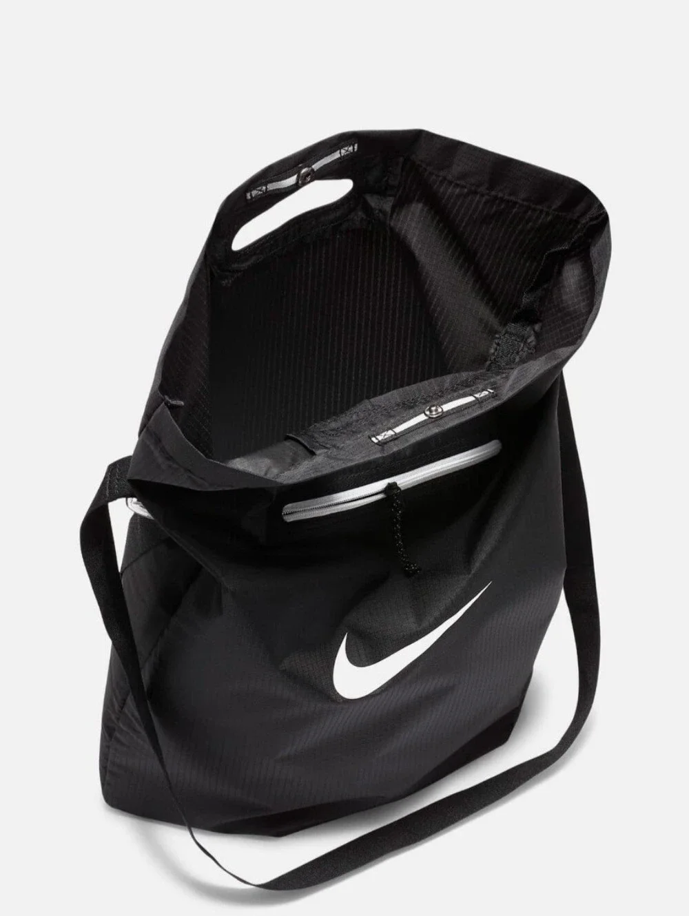 Nike Stash Tote Bag w/Pouch, Unisex, Black, Water Repellent White Swoosh - Picture 2 of 11